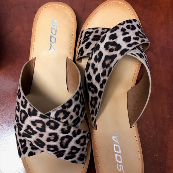 soda brand leopard sandals